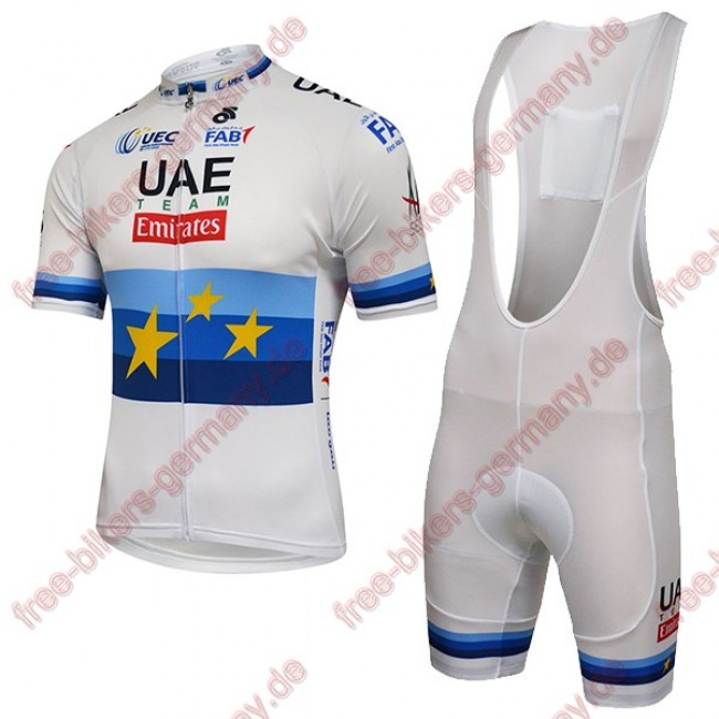 Profiteam 2018 UAE EUROPEAN CHAMPION Radbekleidung Satz Trikot Kurzarm+Trägerhosen Set