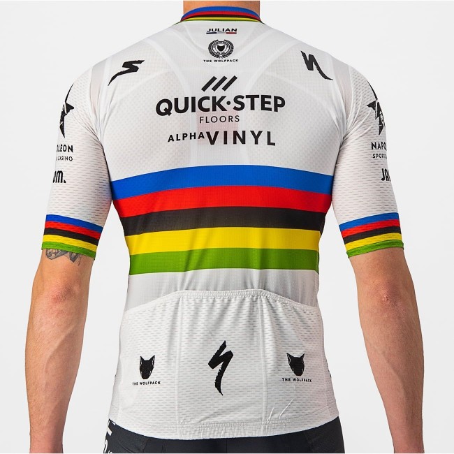 Quick Step-Alpha Vinyl Straßenrad Weltmeister Regenbogentrikot 2022 Competizione Radtrikot kurzarm-Radsport-Profi-Team Quick Step-Alpha Vinyl Straßenrad Weltmeister Regenbogentrikot 2022 Competizione Radtrikot kurzarm-Radsport-Profi-Team