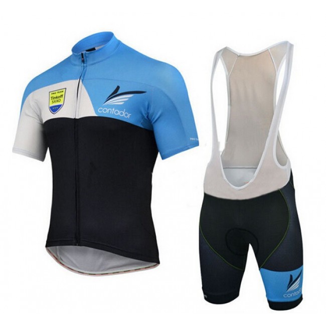 2015 Tinkoff Saxo Fahrradbekleidung Satz Fahrradtrikot Kurzarm Trikot und Kurz Trägerhose blau RMBF422