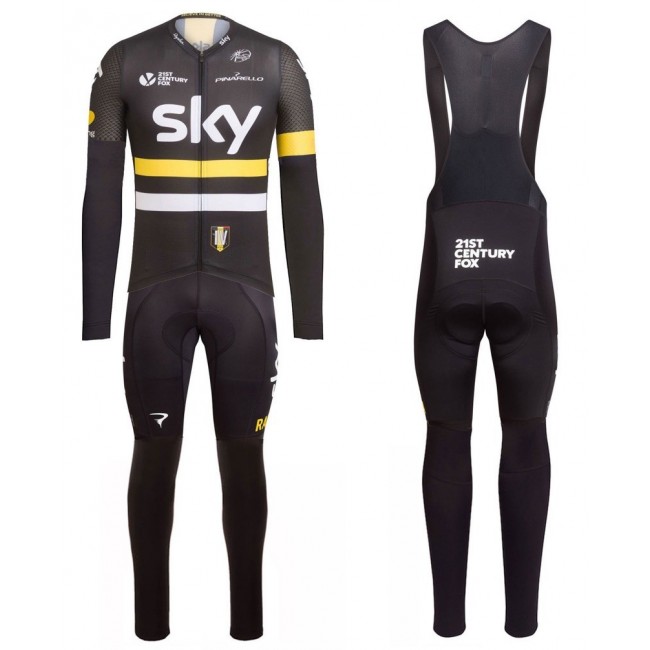 2016 Team Sky IV Schwarz-Gelb Fahrradbekleidung Satz Radtrikot Langarm+Lang Trägerhose OGHI709